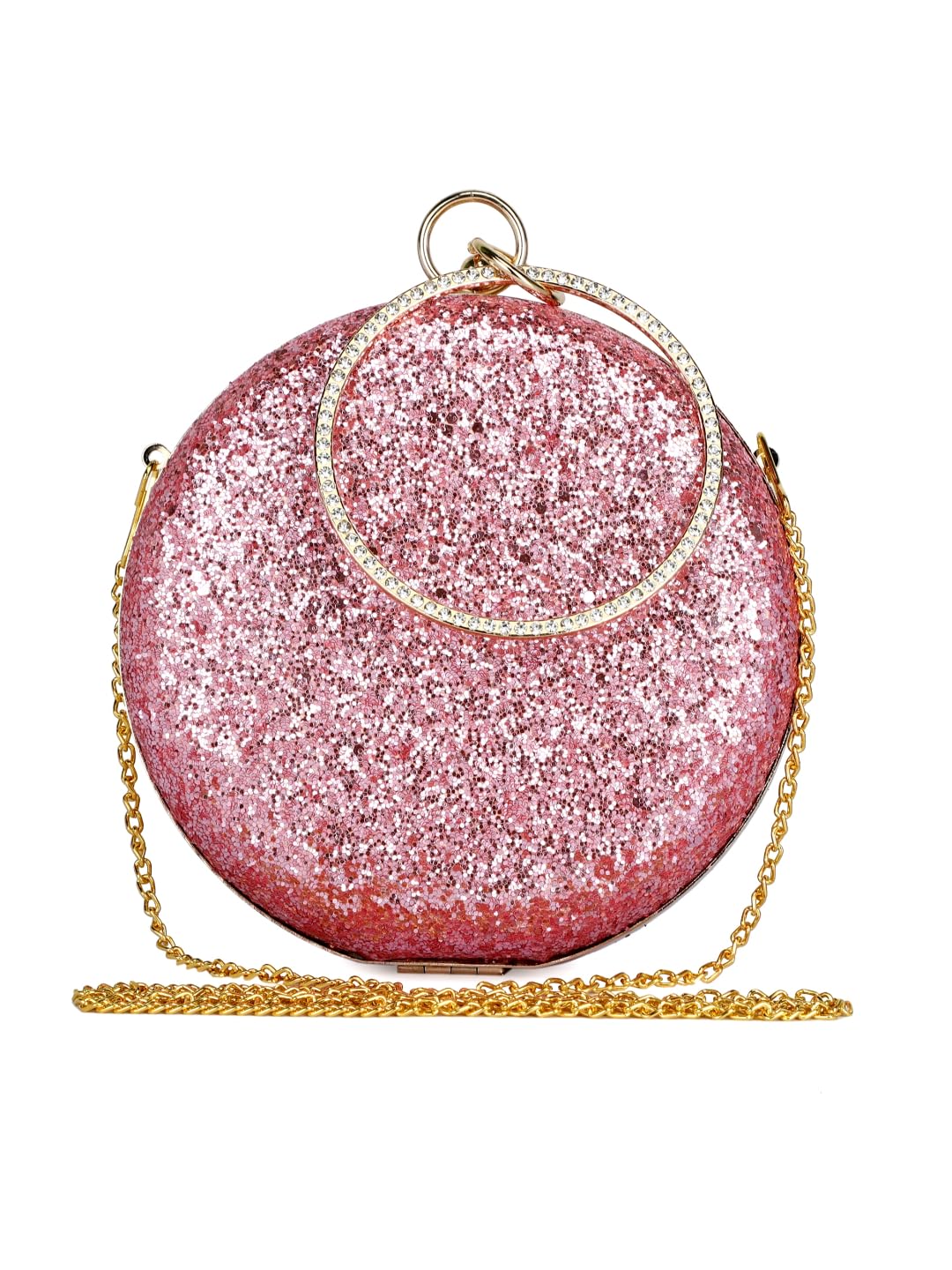 Women Handicraft Beautiful Round Box Clutch Bag Purse for Bridal, Casual, Wedding Bag for Women & Girls (Glittering Pink)-image-35