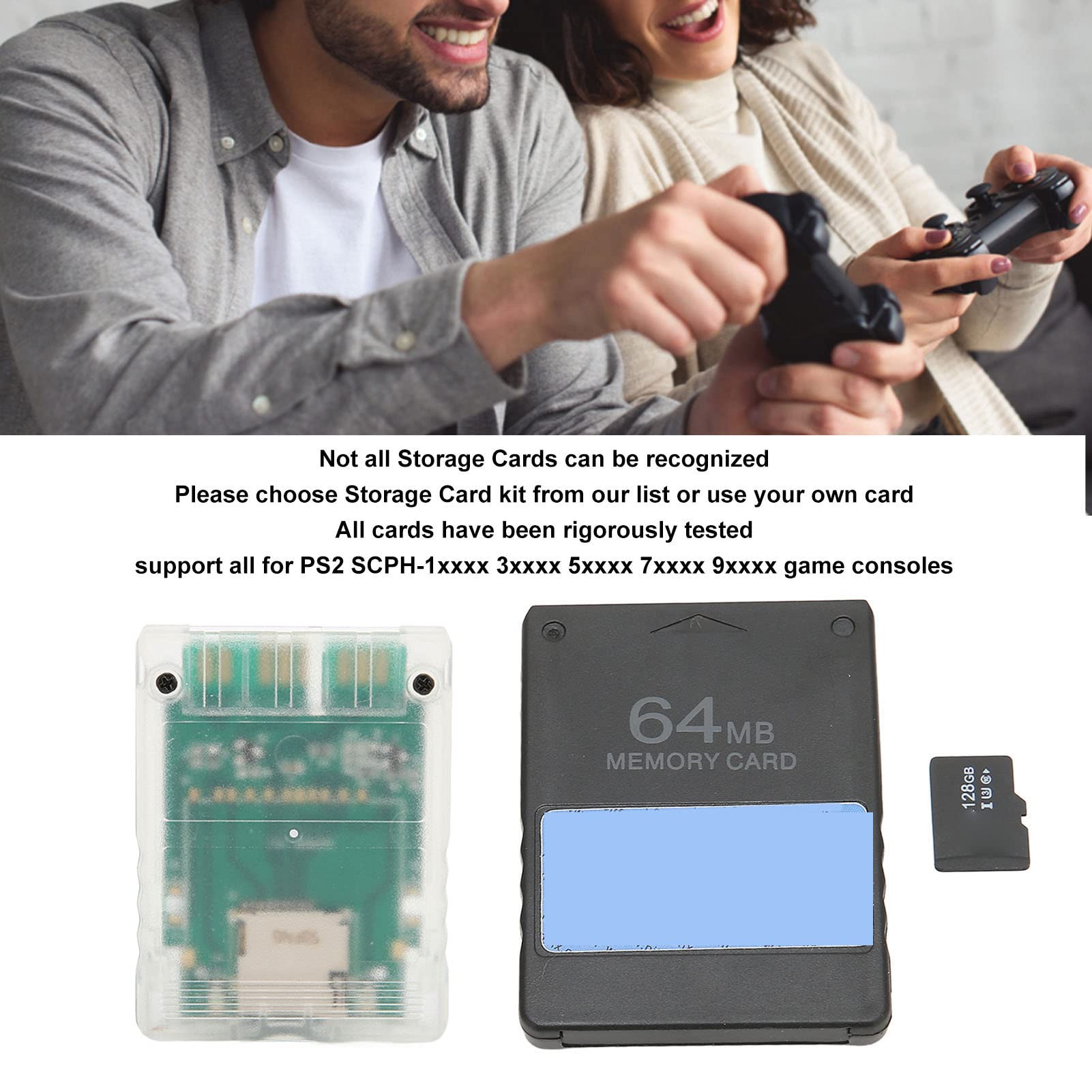 Adaptador de Lector de Tarjetas, Plug and Play Lector de Tarjetas de Memoria Profesional Clear White Universal con Tarjeta de Memoria 128G 64MB FMCBV1.966 Tarjeta para Consolas
