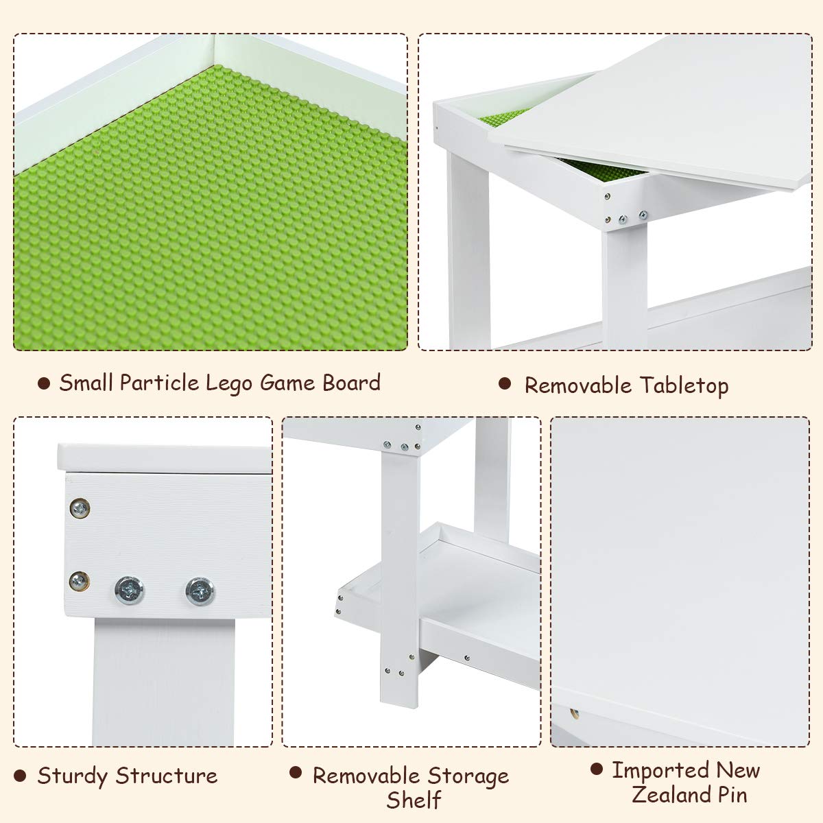 Kids Table, 3 In 1 Wood Building Block Desk W/Storage