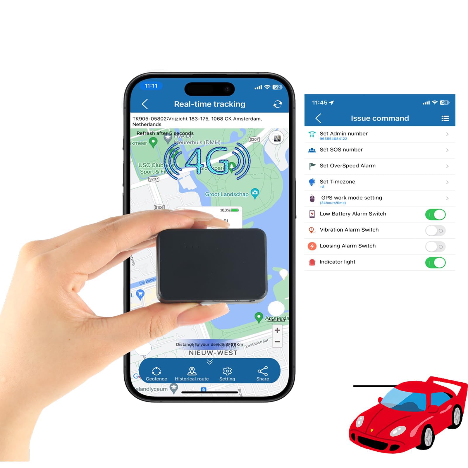 Mini Tracker GPS TK913 En Temps Réel - Pour Voiture, Enfant, Animal, Géo-clôture, Alarme, Aimanté, Noir
