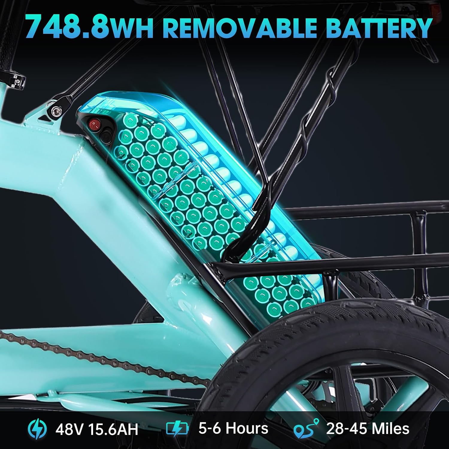 E Trike Electric Bike, 350W(Peak 500W) Brushless Motor Folding Trike, 2 Seats Ebike, 748.8Wh Removable Battery, Step-Thru 3 Wheel Electric Bicycle, Up to 45 Miles, 15.5MPH, Tricycle for Adults Parents