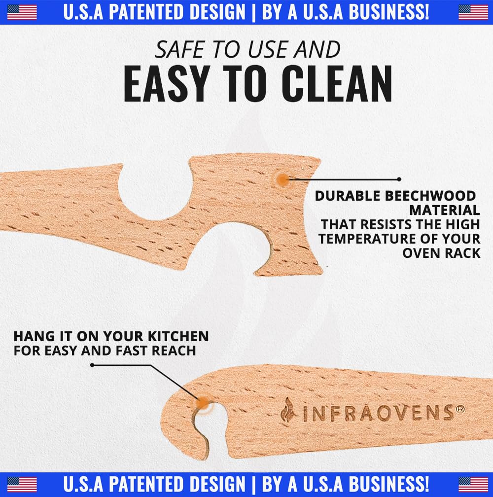 Extractor de estante de horno de madera, herramienta de empuje con mango más largo, ideal para horno de cocina, horno tostador, freidora de aire, horno de convección y pequeños electrodomésticos de