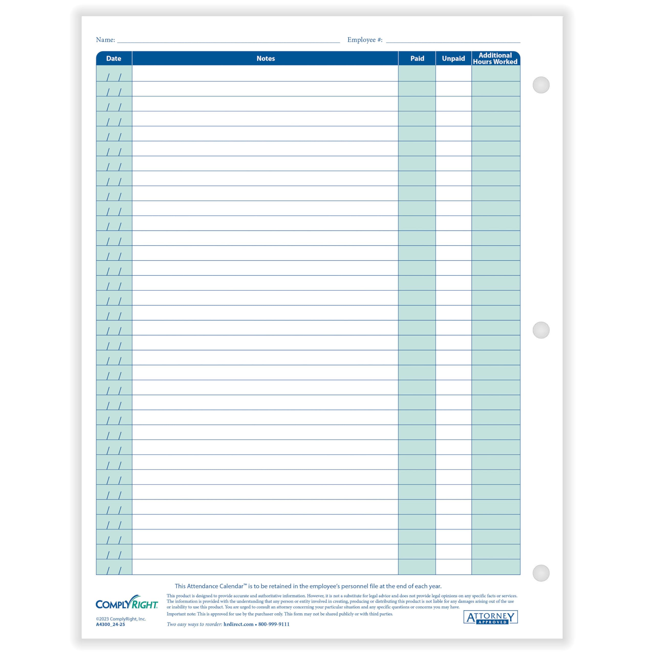 Amazon.com : 2024-2025 Academic Attendance Calendar, 8 1/2" x 11", Pack of  50 : Office Products