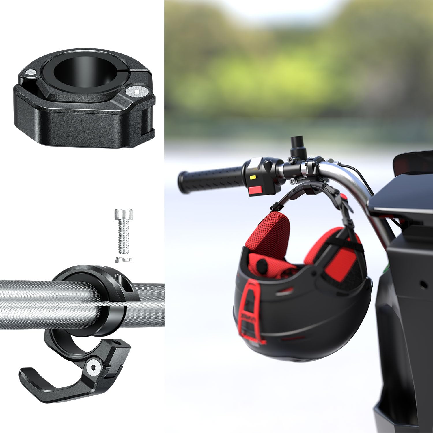 iMESOTU Haki na kierownicę motocyklową, 5 kg, wytrzymały składany hak ze stopu aluminium, szybkie odpinanie, do roweru, hulajnogi elektrycznej, 22-25,4-28,6 mm, kierownica do kasku/torby na zakupy, 2