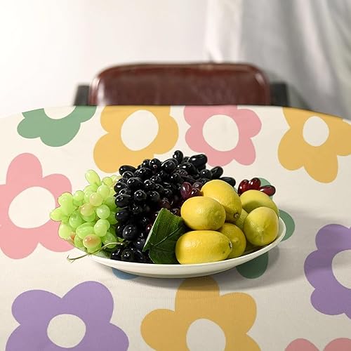 Miniatura 1353 de Mantel floral hippie, diseño retro de los años 70, naranja, rosa, azul, floral, bohemio, estampado estético de margaritas, para fiesta, picnic