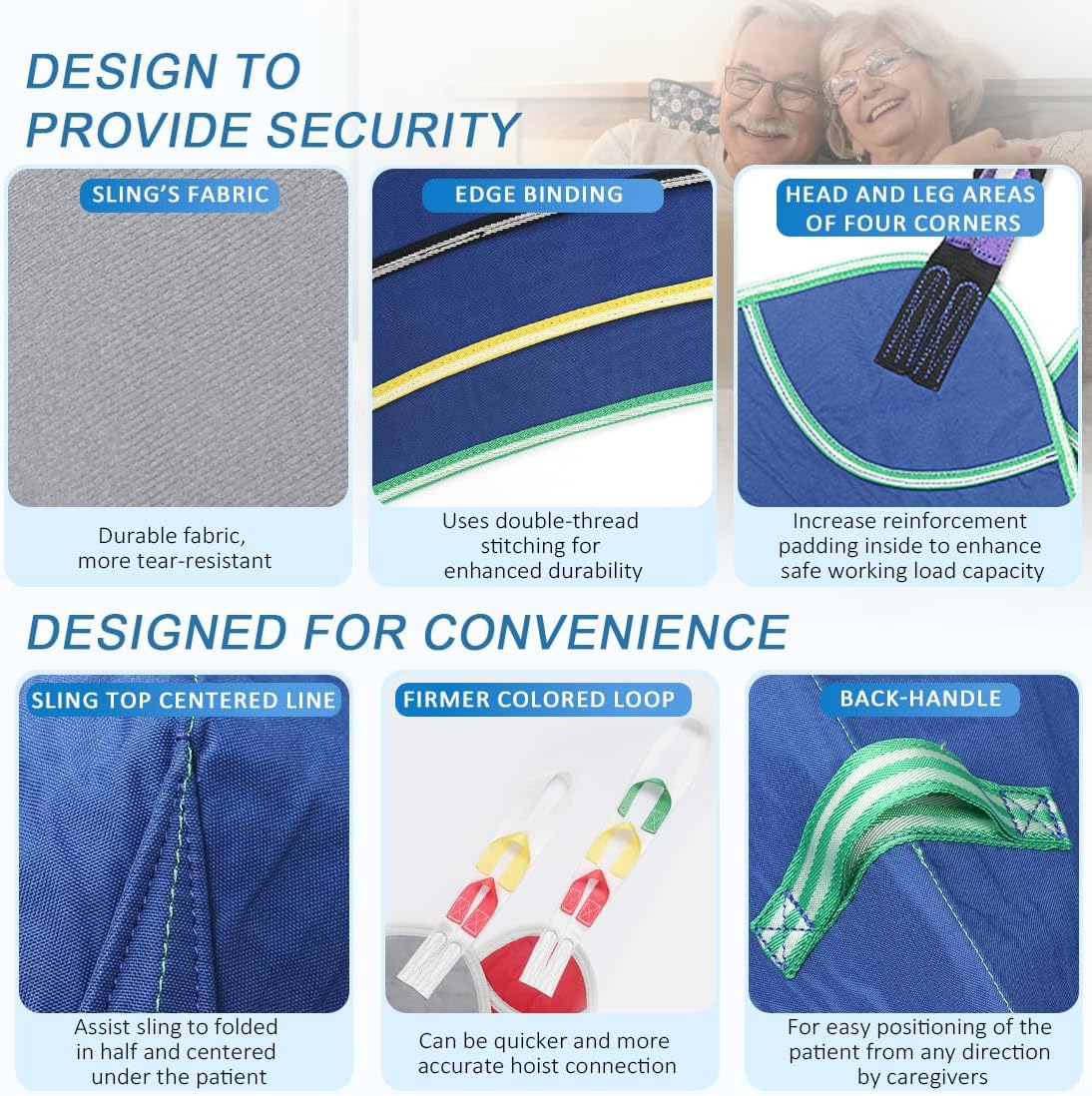 EZ Assistive Patient Lift Sling, Fully Body Lifting Sling with Twisted Fabric,500 lbs (Blue, Medium-Blue)