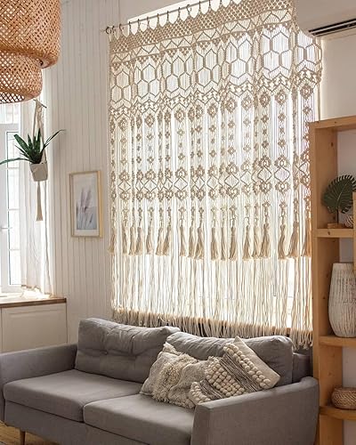Miniatura 1 de Cortina de macramé hecha a mano, para colgar en la pared, decoración bohemia, para colgar en la pared (ancho 60 x 90 pulgadas de largo)