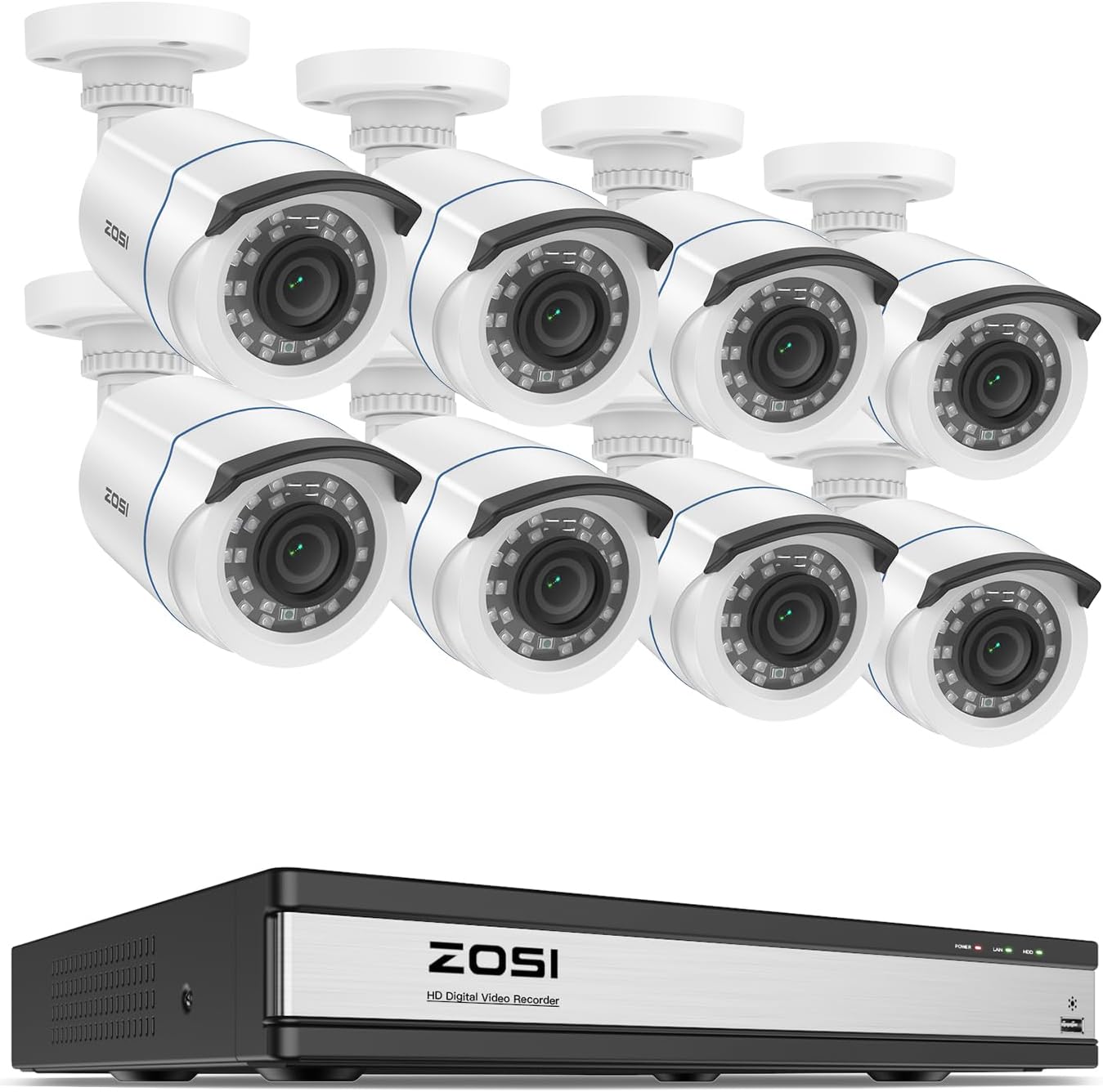 ZOSI H.265+ 16 Channel Security Camera System with AI Human Vehicle Detection, 16CH 1080p DVR and 8 x CCTV Weatherproof Bullet Camera Outdoor Indoor, 80ft Night Vision, 90°Wide Angle (No Hard Drive)
