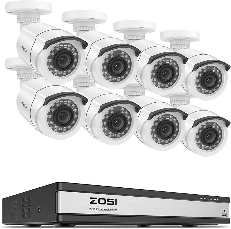 Sistema de cámaras de seguridad 3K Lite 16CH, 8 cámaras tipo bala 1080p, SIN HDD | Detección AI de personas/vehículos, DVR de vigilancia de 5MP Lite H.265+ de 16 canales, cámara CCTV resistente a la intemperie IP66, visión nocturna de 80 pies