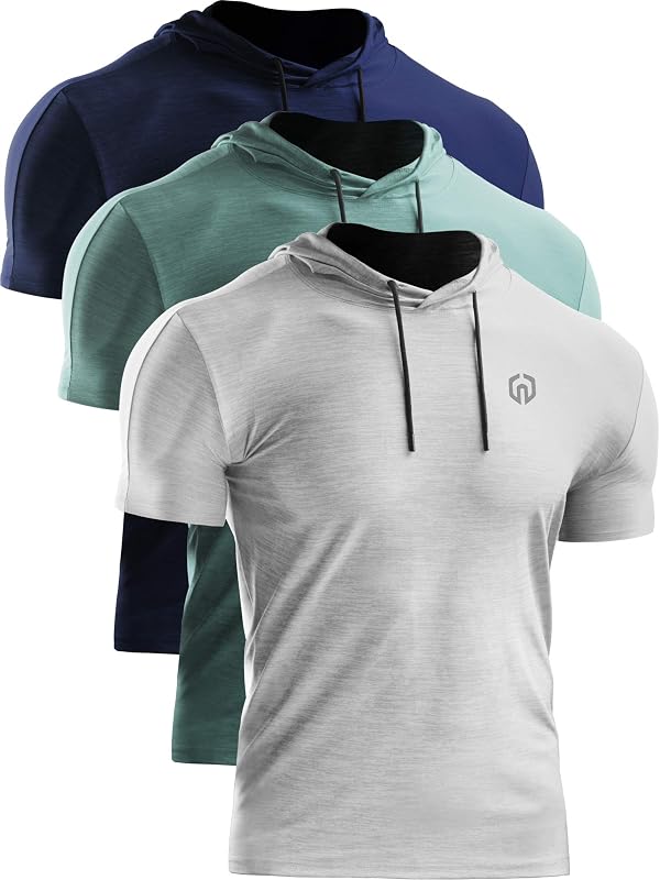 NELEUS Men's 3 Pack Dry Fit Running Shirt Workout Athletic Shirt with Hoods,Navy Blue,Light Green,Grey,US S,EU M by NELEUS - Used condition - US$18.62