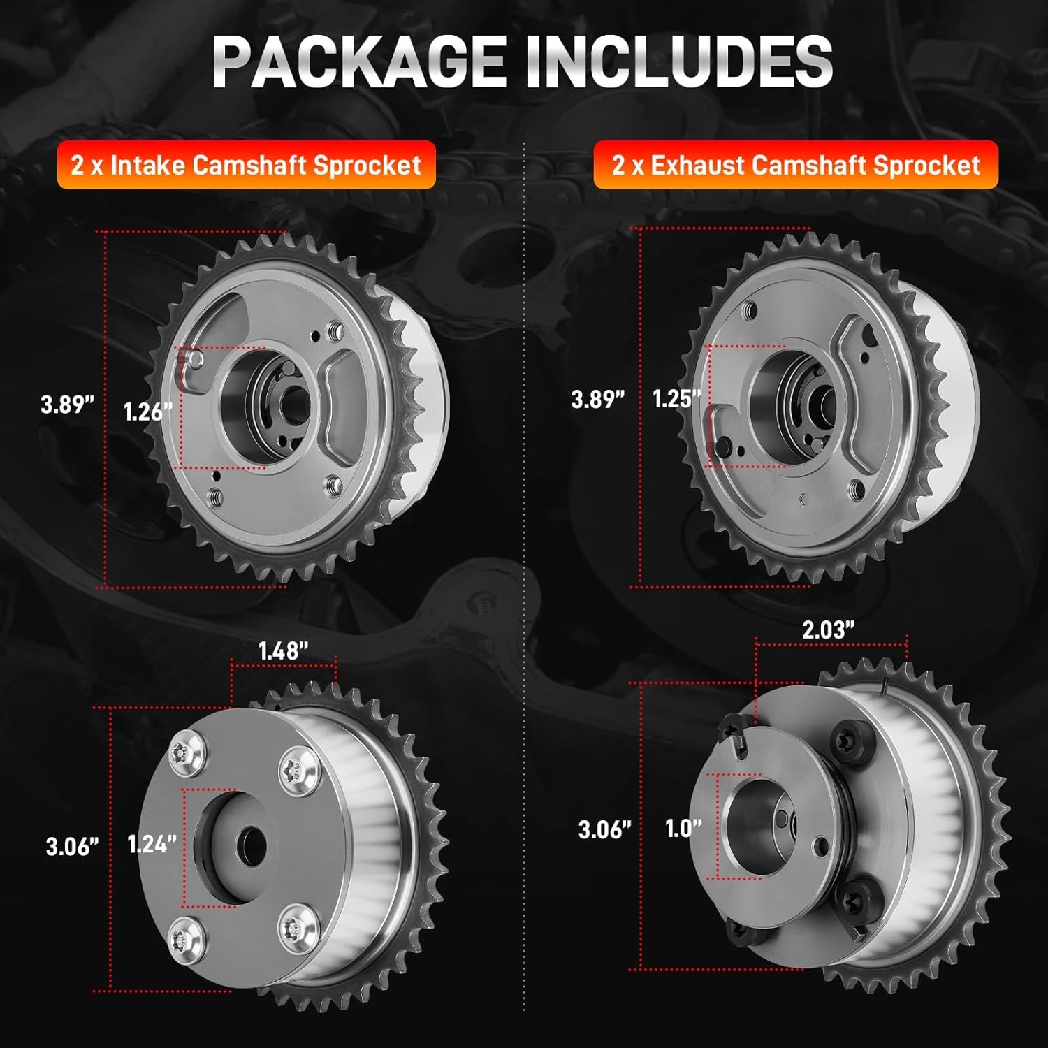 Intake & Exhaust Timing Camshaft Sprocket Cam Phaser VVT Gear Compatible with Hyundai Azera Genesis Santa Fe, Kia Cadenza Sedona Sorento K900 3.3L 3.8L V6 2011-2020 Replace# 243503CGA1 243703CGA0