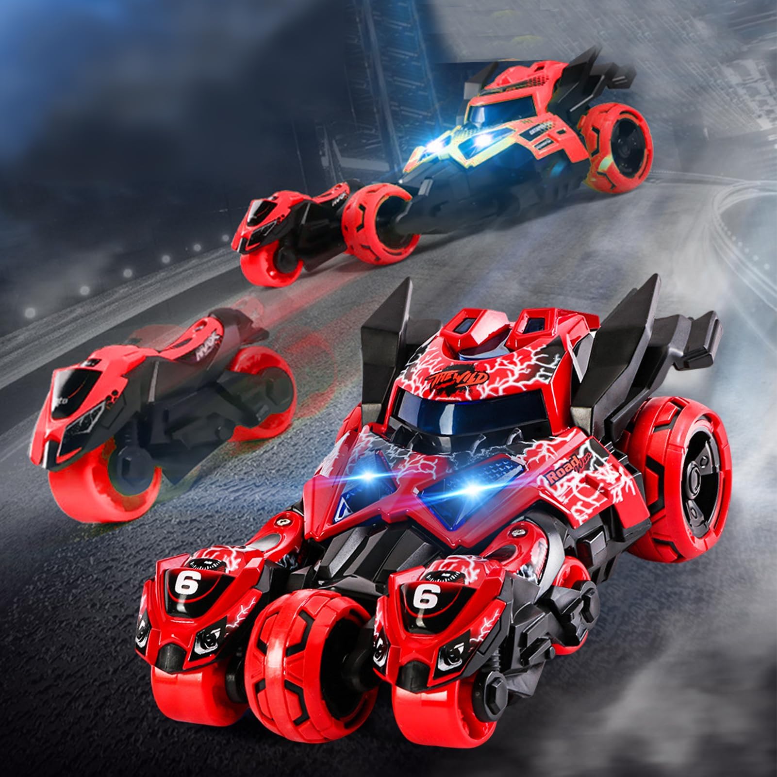 MEBEGINPull Back Cars Toys, Pull Back Vehicles Motorcycle Launcher Toy Die-cast 3 in 1 Catapult Race Trinity Chariot, Toy Gift for Boys Gilrs Kids Children and Family Party, Red