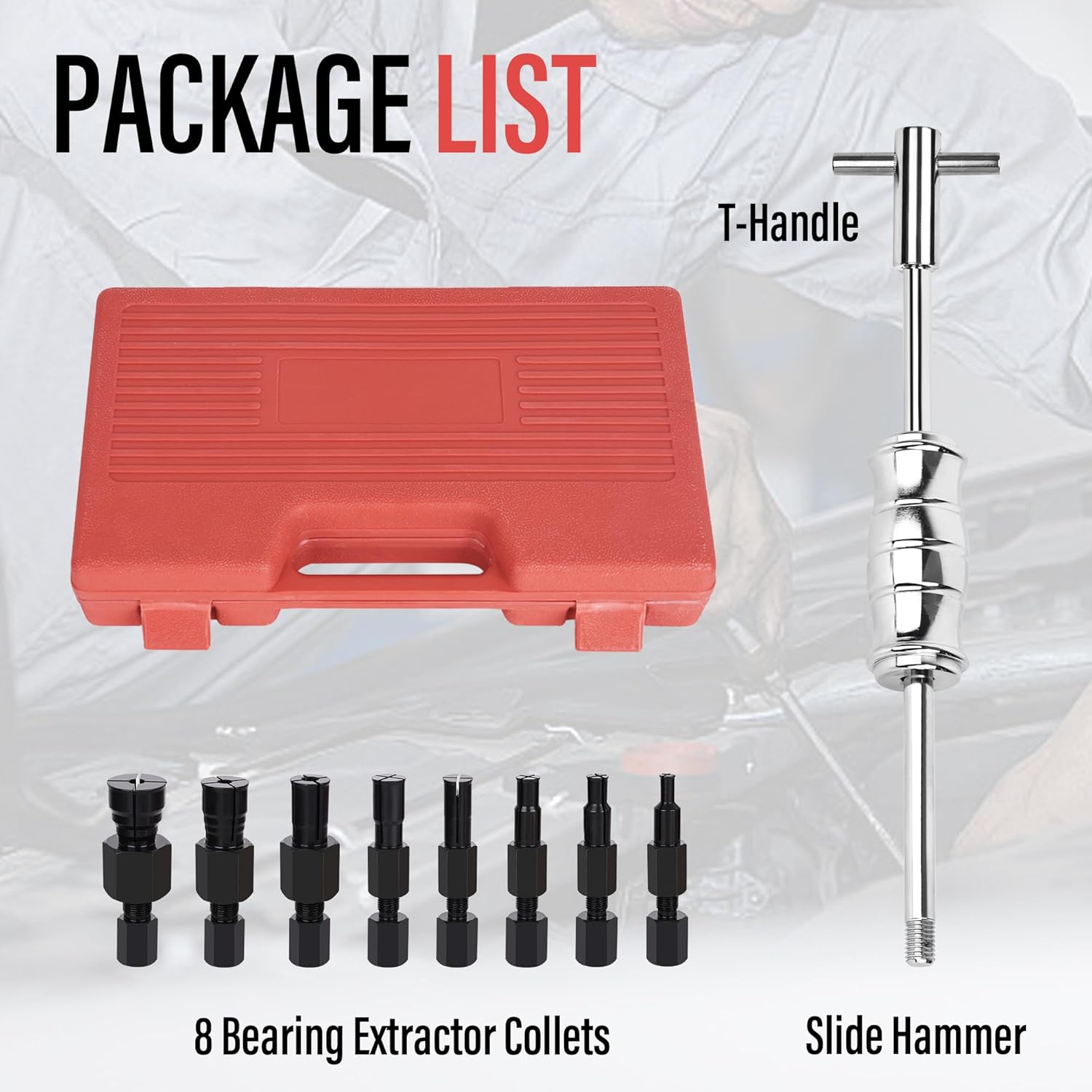 Motorcycle Blind Inner Bearing Puller Tool Kit, 8-32mm Collets Internal Bearing Removal Tool with Slide Hammer, 9 pcs Inner Bearing Extractor Kit