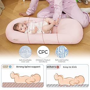 Lucakuins Baby Lounger, Bionic Design Baby Lounger for Newborn 0-24 Months, Soft Organic Cotton Breathable Lounger for Infants (Pink Newborn Lounger)