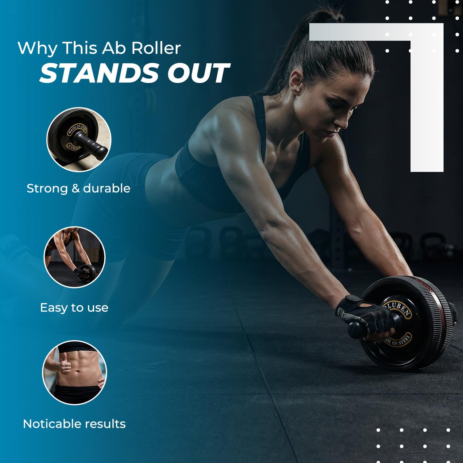 BLUBEN ABS Roller Wheel for Home Gym & Core Workout | Dual-Wheel Abdominal Trainer with Non-Slip Grip Handles | Heavy-Duty Steel Rod | Strengthens Abs, Core, Arms, Shoulders & Back | Fitness Equipment