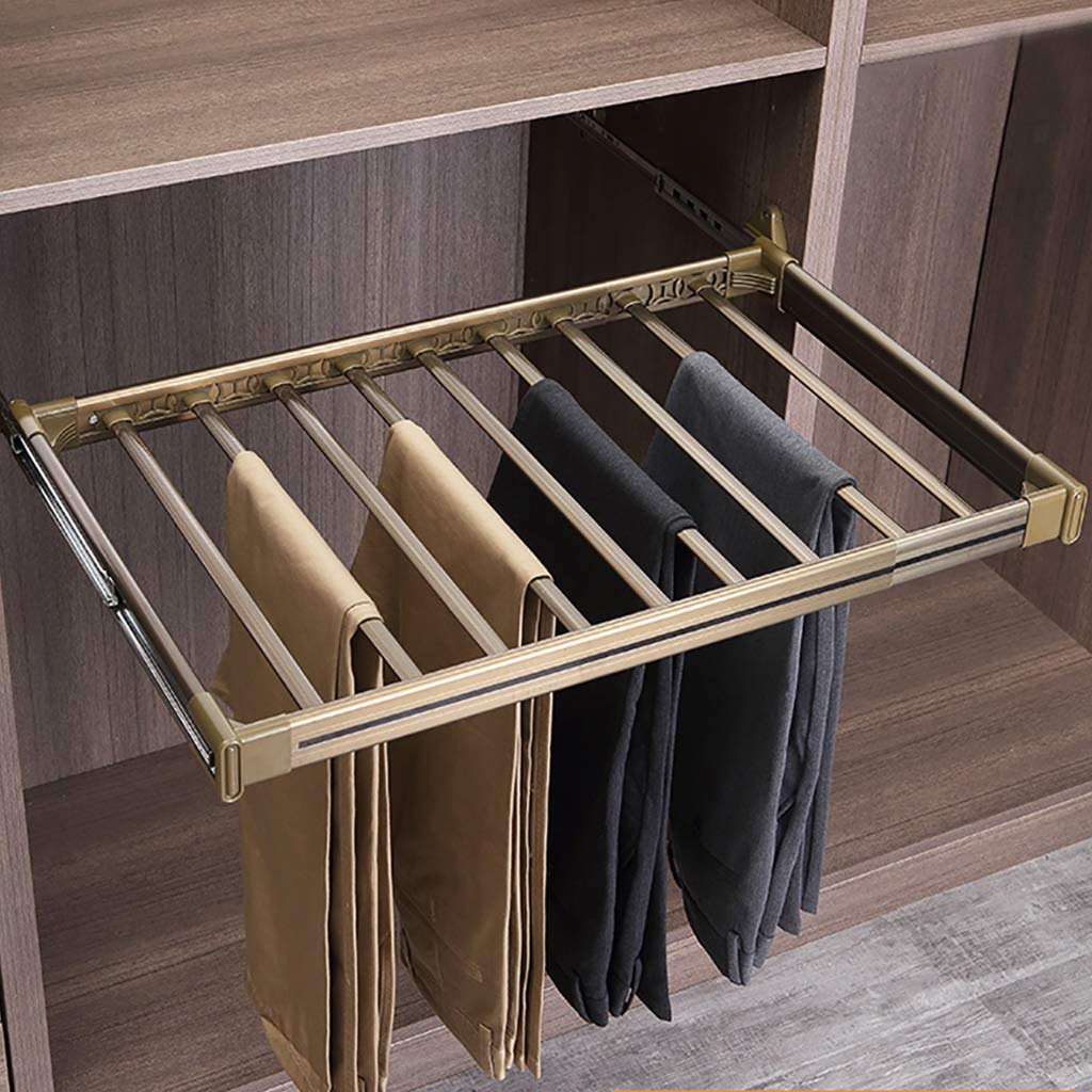 HTTGDGDH Pull-Out Trouser Rack Removable Pull-Out Rack Wardrobe Storage Expandable Space Saving Drawer-Style Hanger Rod Rolling Trolley,Closet Pull Out Pants Rack Extensible Cloth,