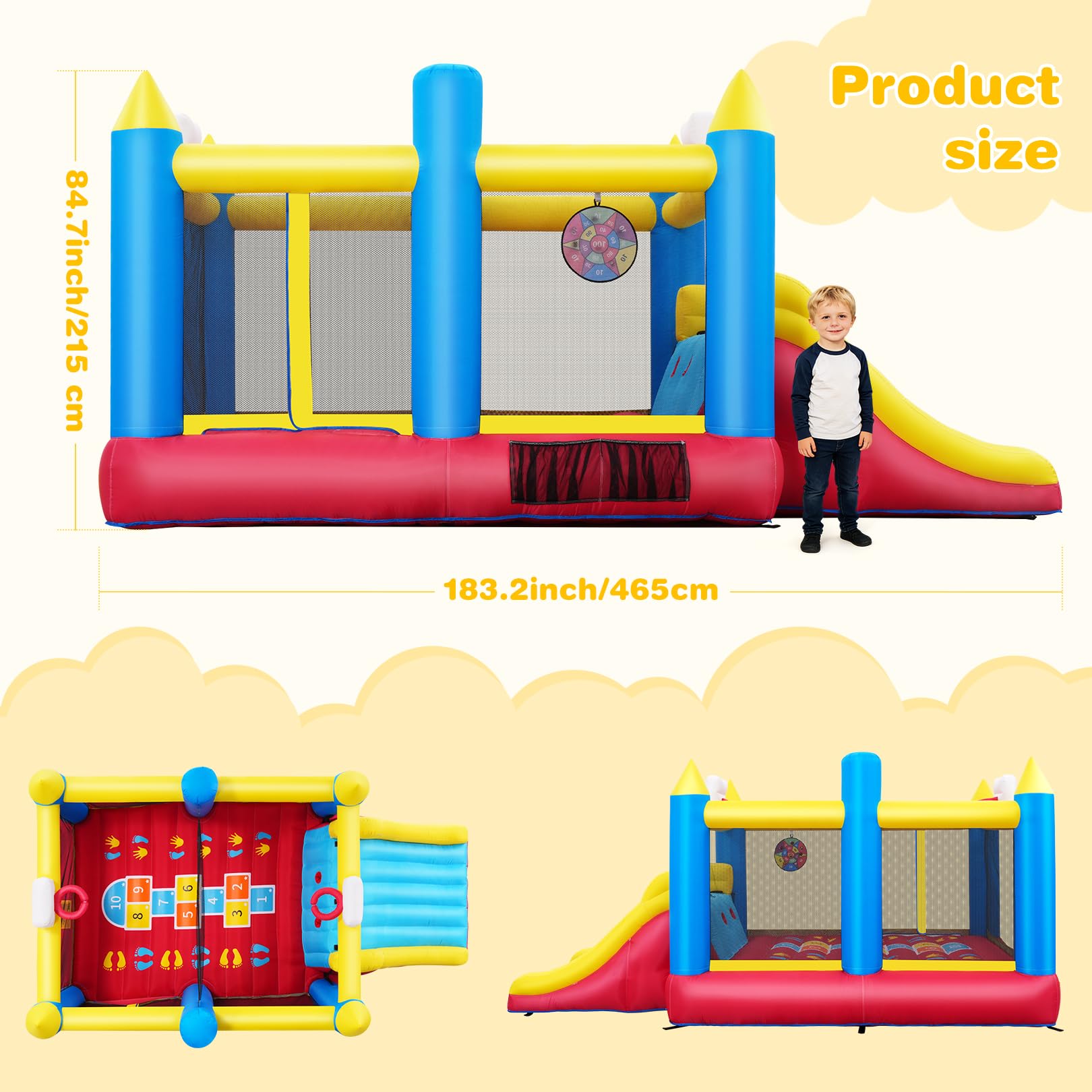 Big Bounce House for Kids 3-12, 7-in-1 Multi-Sport Gonfiabile Casa gonfiabile con ventilatore, grande scivolo e grande trampolino, casa gonfiabile per bambini, per esterni, interni, regalo di
