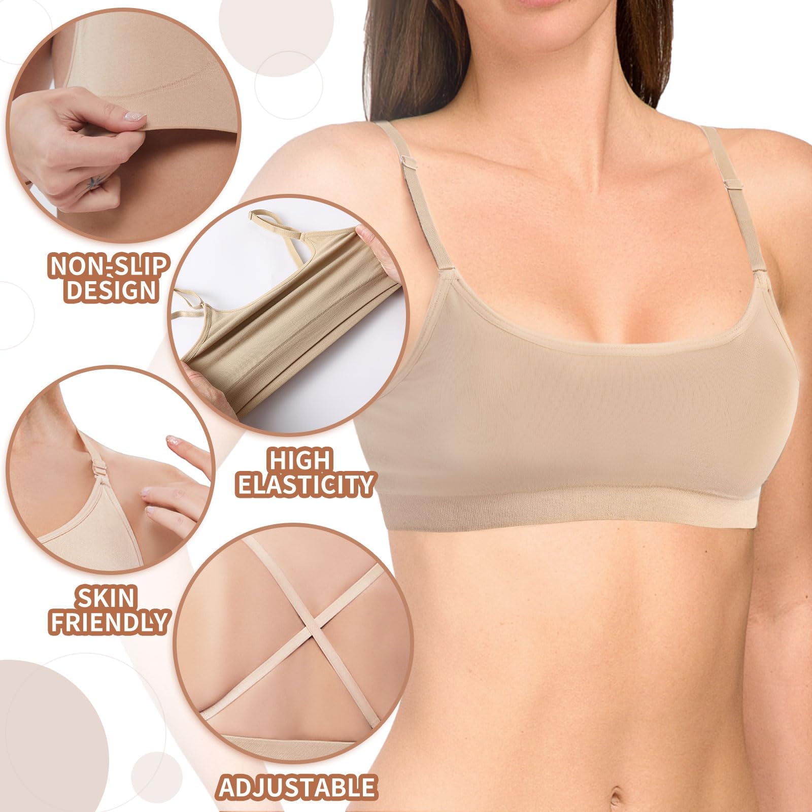 Reggiseno da ballo da bambina senza cuciture, senza fili, elastico, con 2 paia di spalline regolabili, intercambiabili, trasparenti e coperchi in silicone