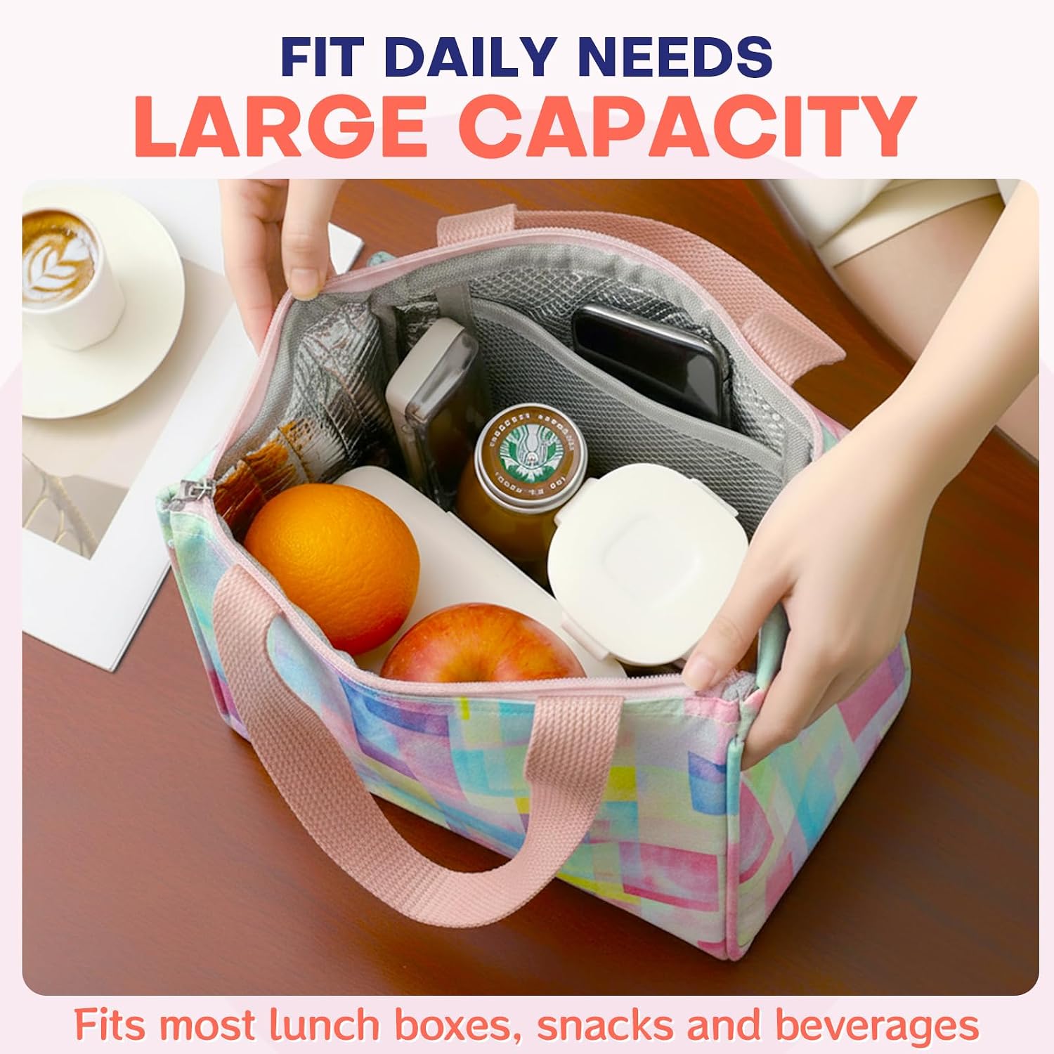 Insulated Lunch Bag, Foldable Reusable Lunch Box with Leakproof Buckle, 3-Layer Leakproof Portable Thermal Tote Bag for Work Picnic Travel，9.5 x 8.75 x 5.75inch(Morandi)