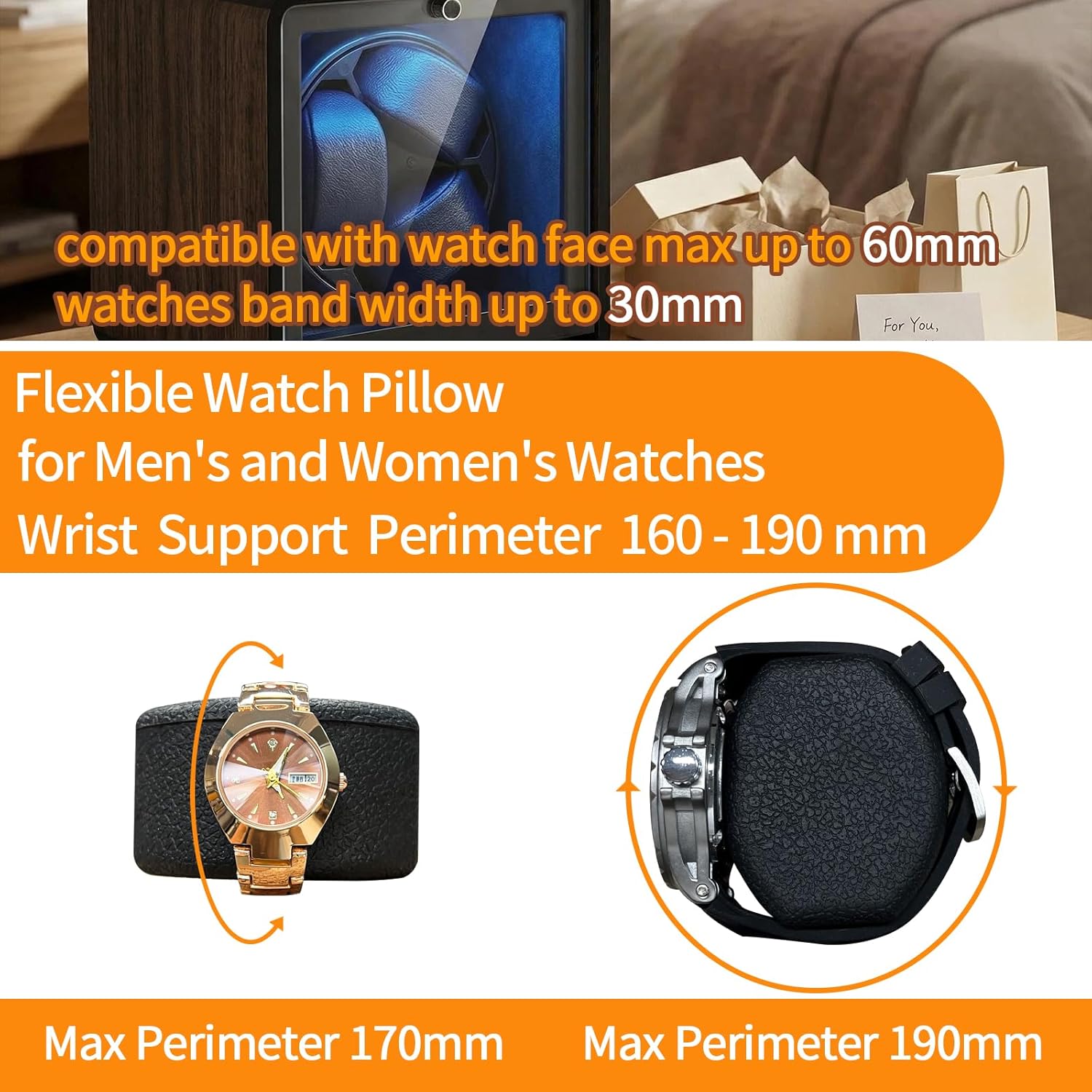 Watch Winder for 3/6 Automatic Watches, Automatic Watch Winder 4 Rotation Modes with LED Light, USB-C Adapter Powered Present for Men Quiet Mabuchi Motor(≤5db)
