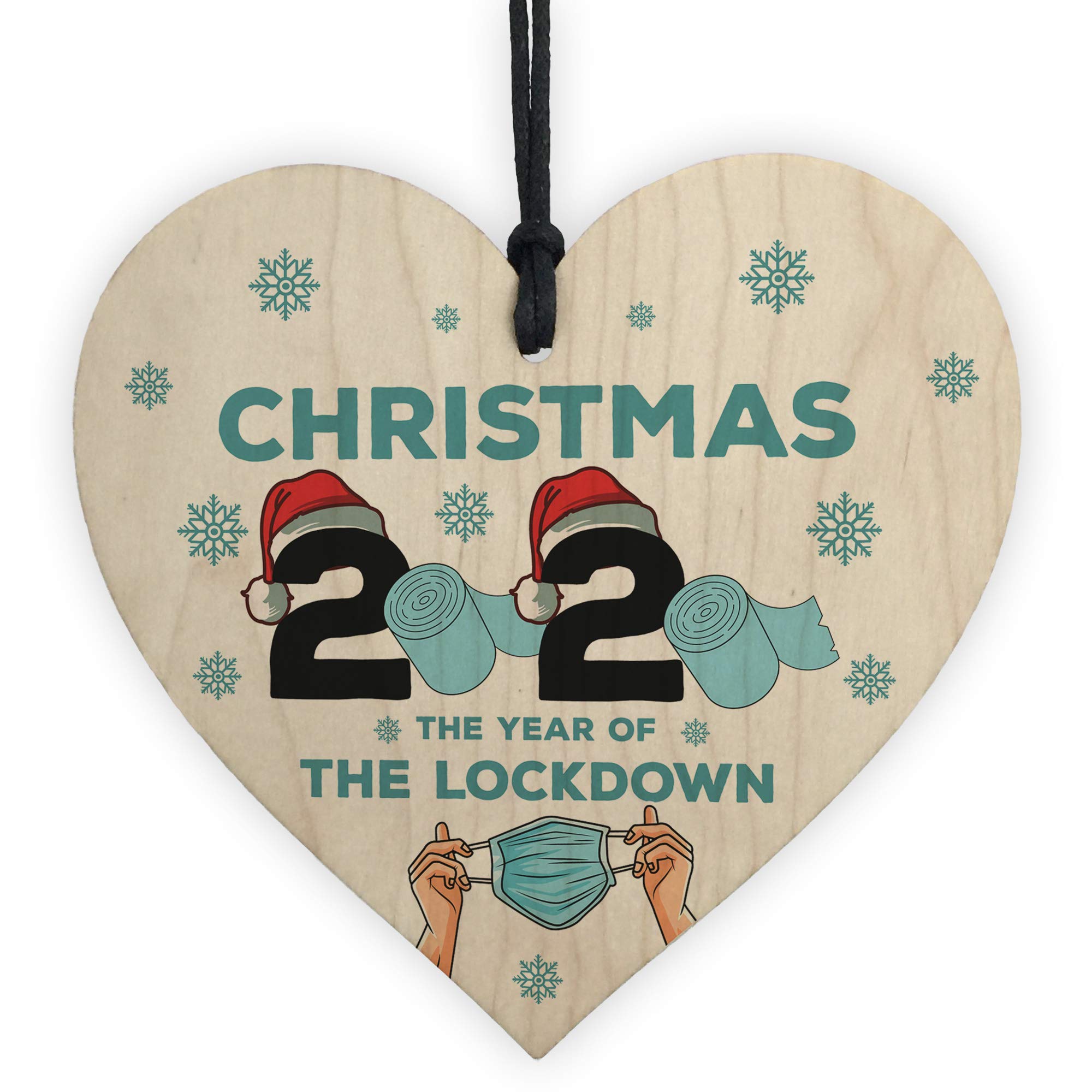 Lockdown Christmas Tree Hanging Decoration Wooden Heart Keepsake