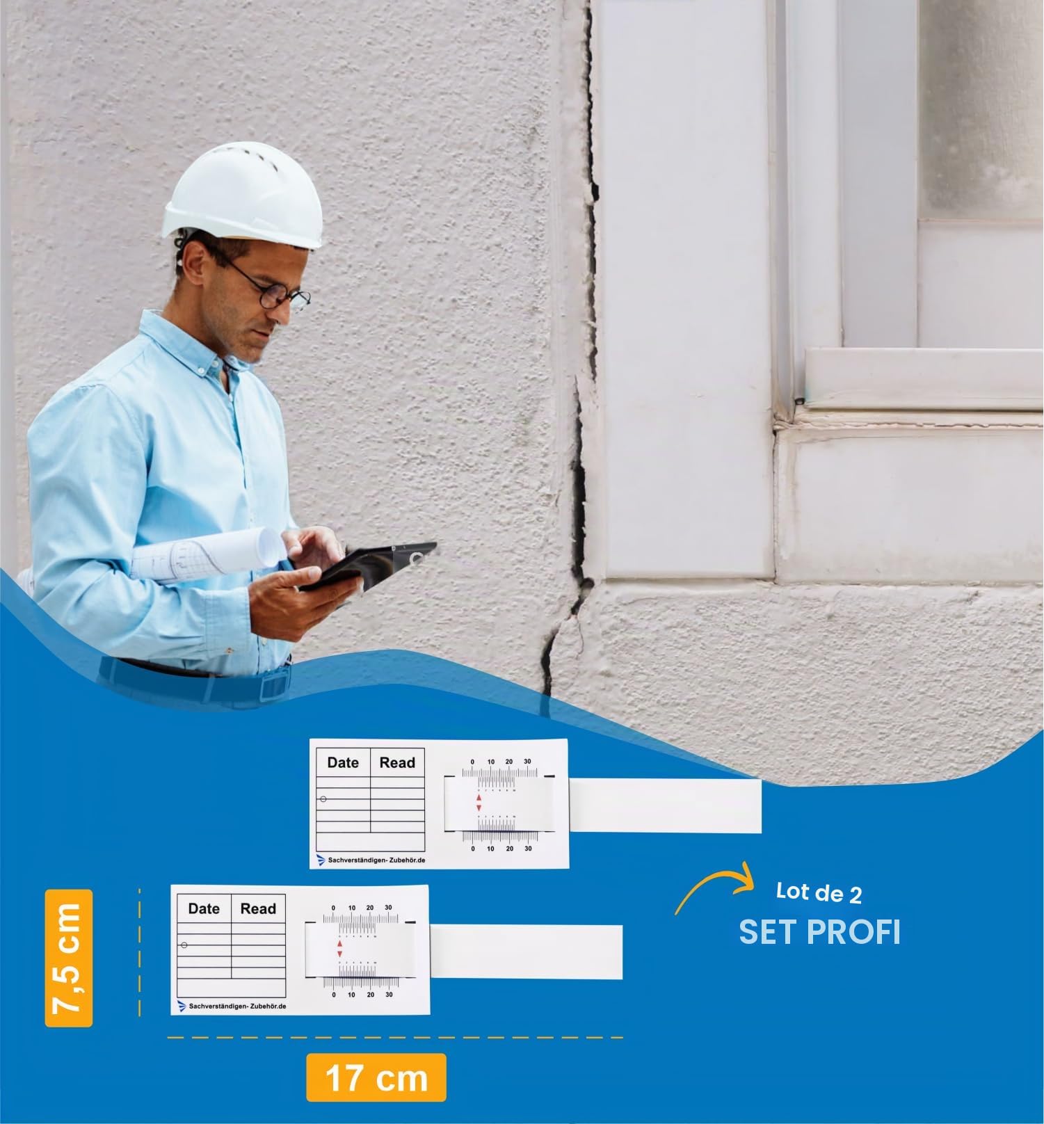 Expert Accessoires Crack Monitor | matériel d'expert | Règle d'écart et outils de mesure pour l'évaluation immobilière | Évaluation des dommages des bâtiments avec joints de dilatation