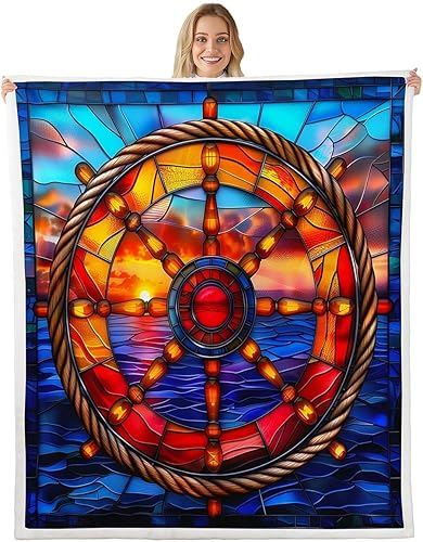 Miniatura 11 de Anchor Throw Flannel Blanket,Nautical Rope Anchor Navigation Fleece Throw Blanket for Home Decor Sofa Couch,Ocean Adventure Theme Navy Blue Fleece