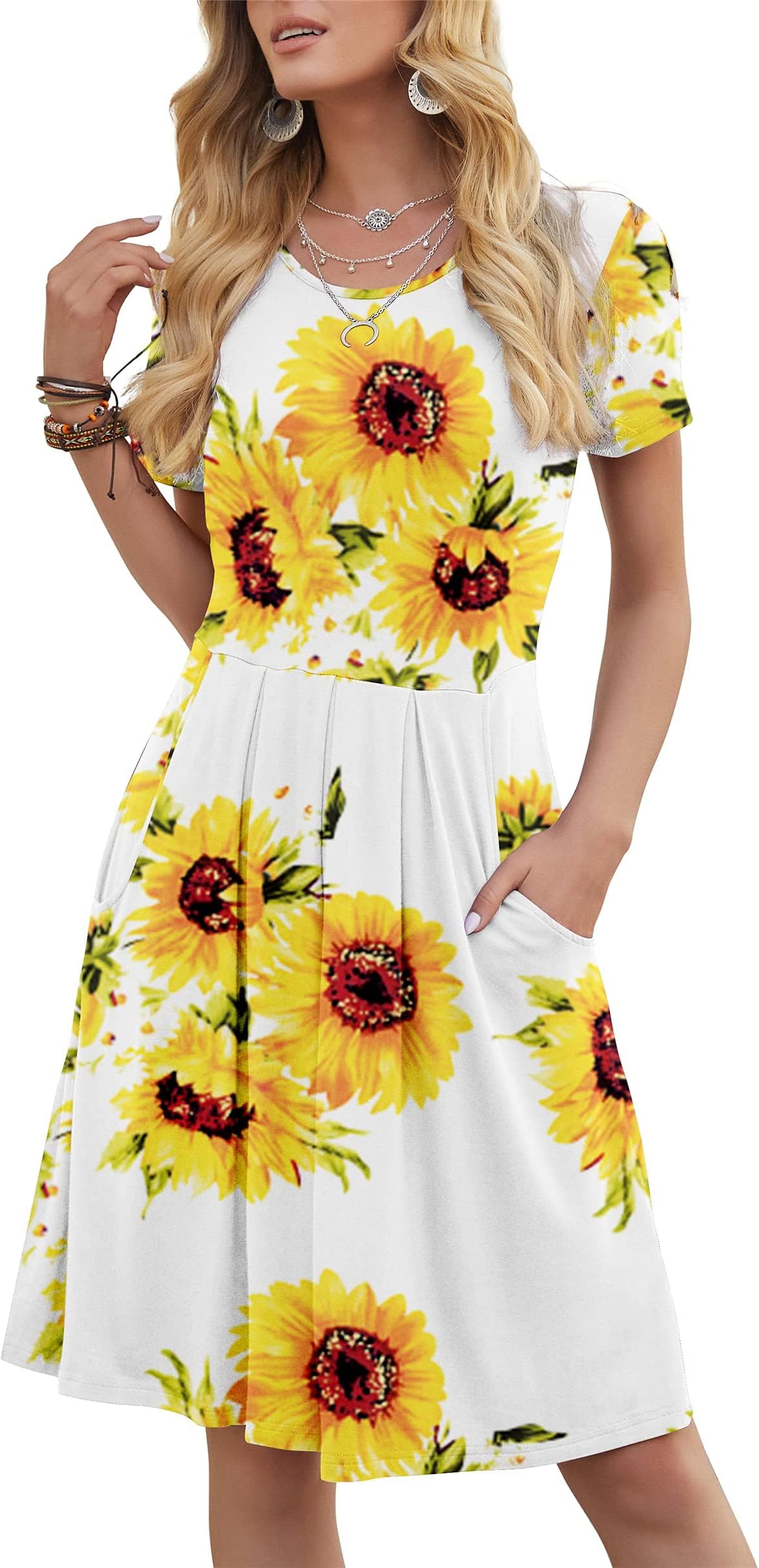 DouBCQWomen's Casual Flowy Pleated Loose Dresses with Pockets