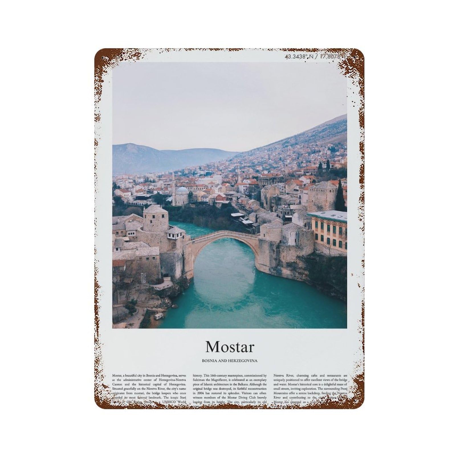 xiaoxiaoshen Mostar Bosnia And Herzegovina City Scenery Wall Decor Art Metal Tin Poster Modern Home Decor Art Home Bar Shop Decorations Vintage Sign 40x30cm