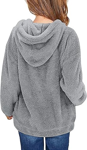 Miniatura 2 de Haloumoning - Sudadera con capucha de vellón mullido y bolsillos, sudadera holgada y casual para niñas de 4 a 15 años