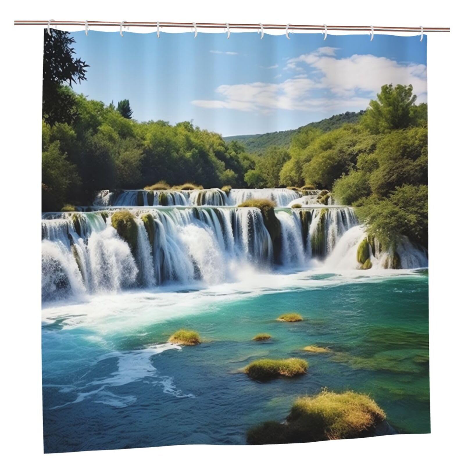 Rideau de douche imperméable cascade Krka 183x183 cm avec 12 crochets