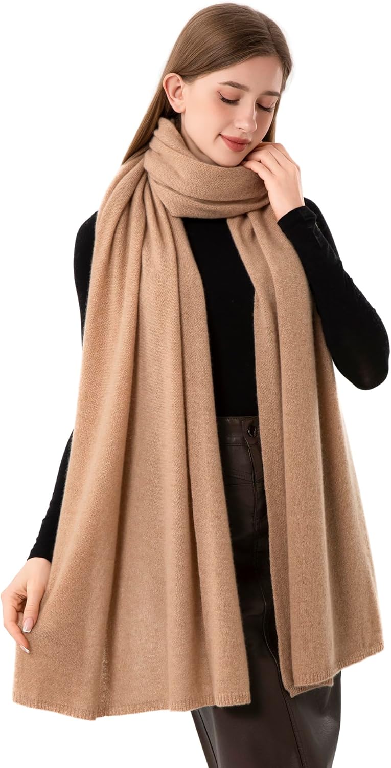 100% Cashmere Wrap Warm Soft Knitted Scarf Stole for Women Airplane Travel Blanket 87x28 in Extra Large Pashmina
