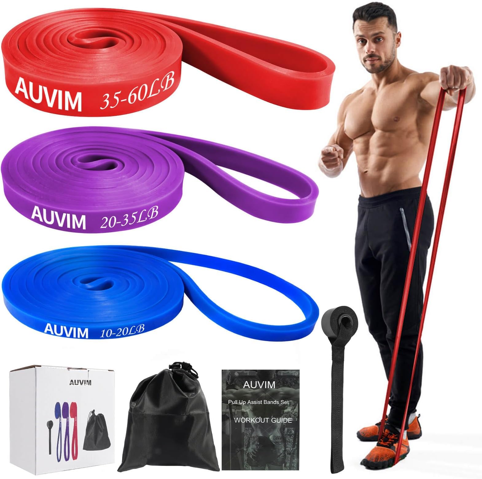 Resistance Bands Set Pull Up Bands 3 Different Levels Exercise Bands for Men Women Fitness Bands for Strength Training,Pilates,Yoga,CrossFit Include Door Anchor Storage Bag and Workout Guide
