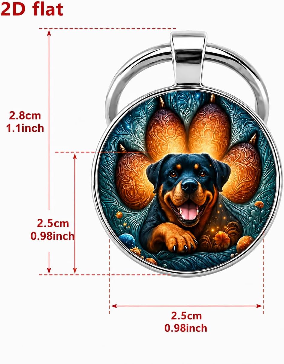 SUPAC Dog Lovers' Keychain, Different Puppy Breeds Portrait Round Glass Keychain, Silver Metal Frame, 1.06 Inch Diameter image 4