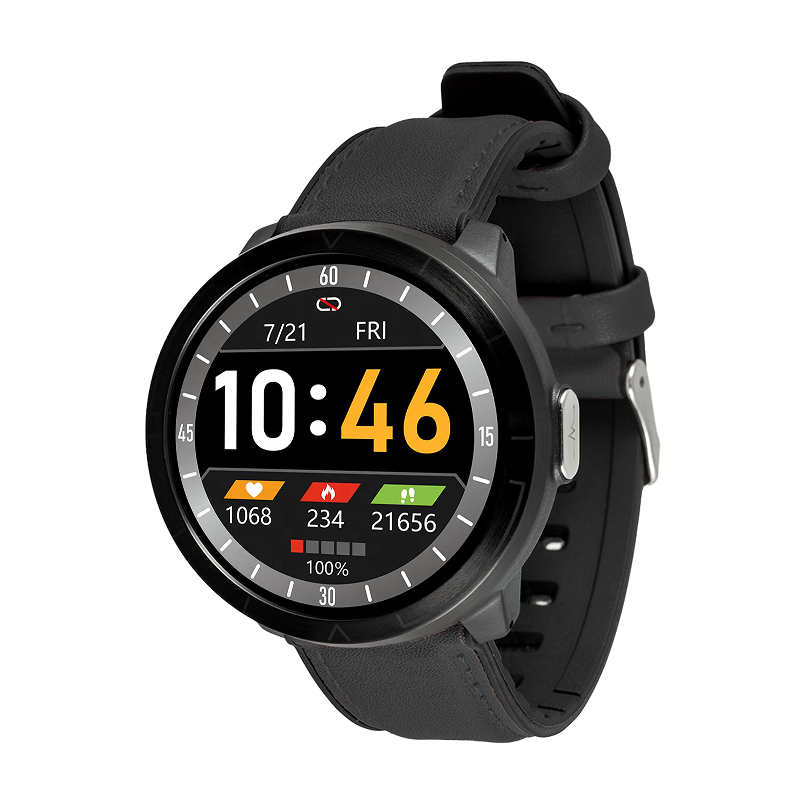 Watchmark WM18, Smartwatch Skórzany, M, Czarny