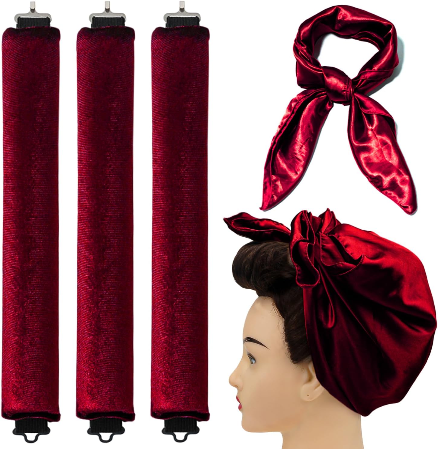 Overnight Blowout Rods Jumbo Heatless Hair Curler, Heatless Curls No Heat Curlers to Sleep in Large Rods Hair Rollers Blowout No Heat Overnight Sleeping Curls Styling Tools - Wine Red