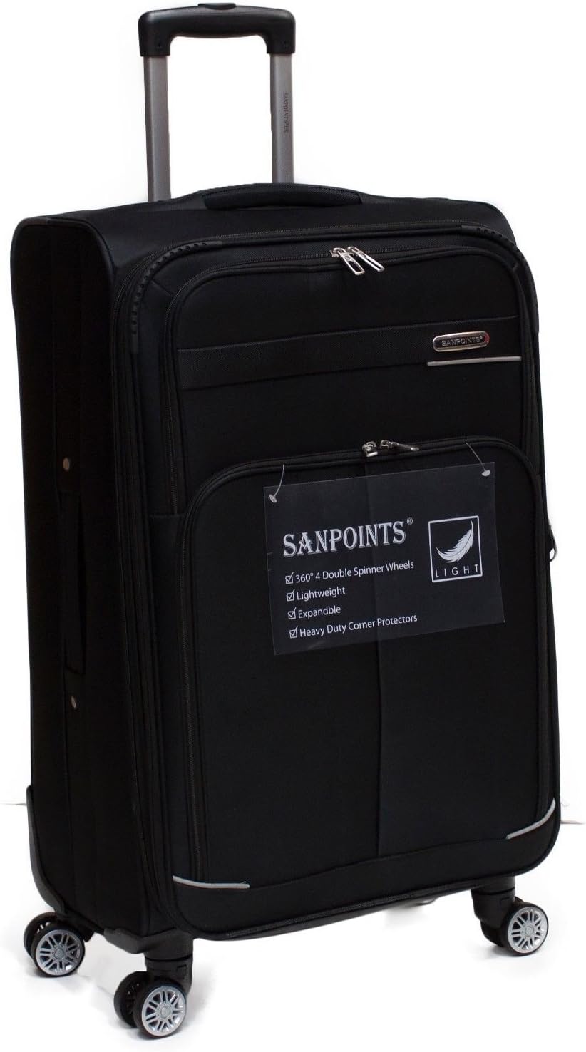 Set of 4 Light Weight 4 Wheeled 360' Spinner Sanpoints Suitcases SA93 (Black/Small - H52cm x W36cm x D20cm / 2.9kg)