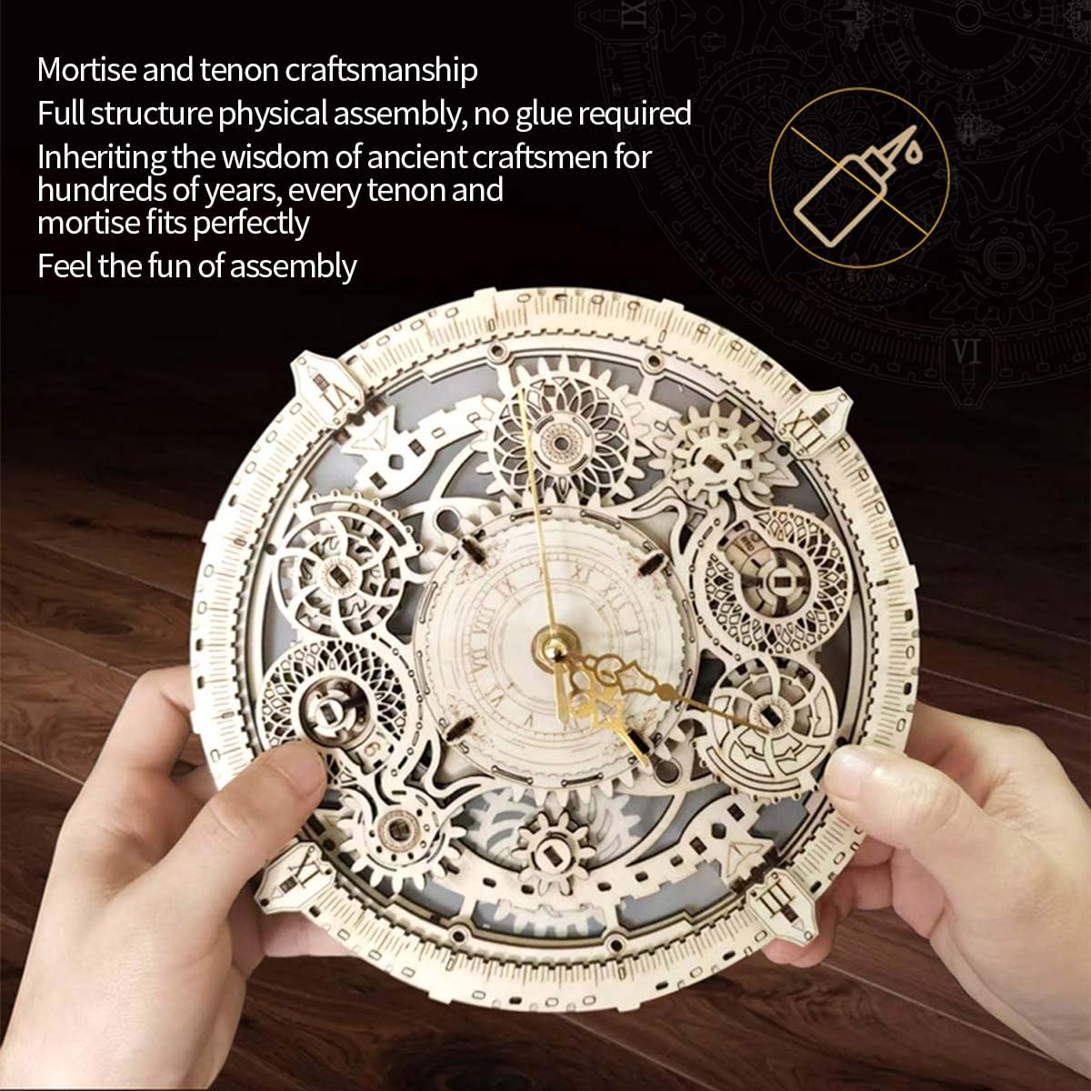 Rompecabezas de madera 3D para adultos, reloj móvil 3D, rompecabezas de madera, juego de maqueta, 106 piezas, reloj de pared 3D de madera, modelo steampunk, rompecabezas 3D, madera, adorno artesanal