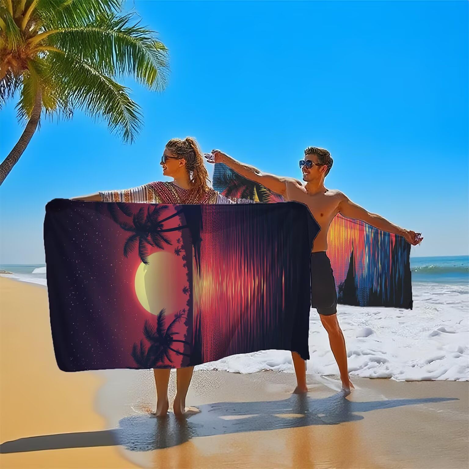 Mikrofaser Strandtuch 90x200cm, Sonnenuntergang Strandtuch Meer 2er Set, Saunahandtuch Stranddecke Sandfrei Saugfähig Schnelltrocknendes Leichtes Sporthandtuch für Pool Strand Yoga Geschenke, Model257