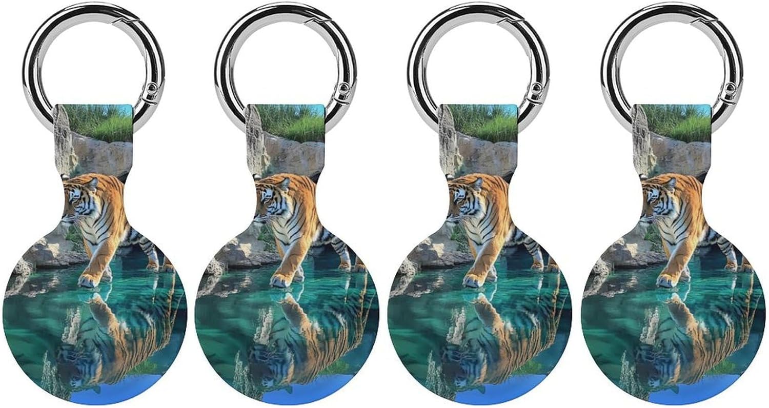 A Walking Tiger Funny Cover Compatible with AirTag Case Protector GPS Tracker Holder with Keychain