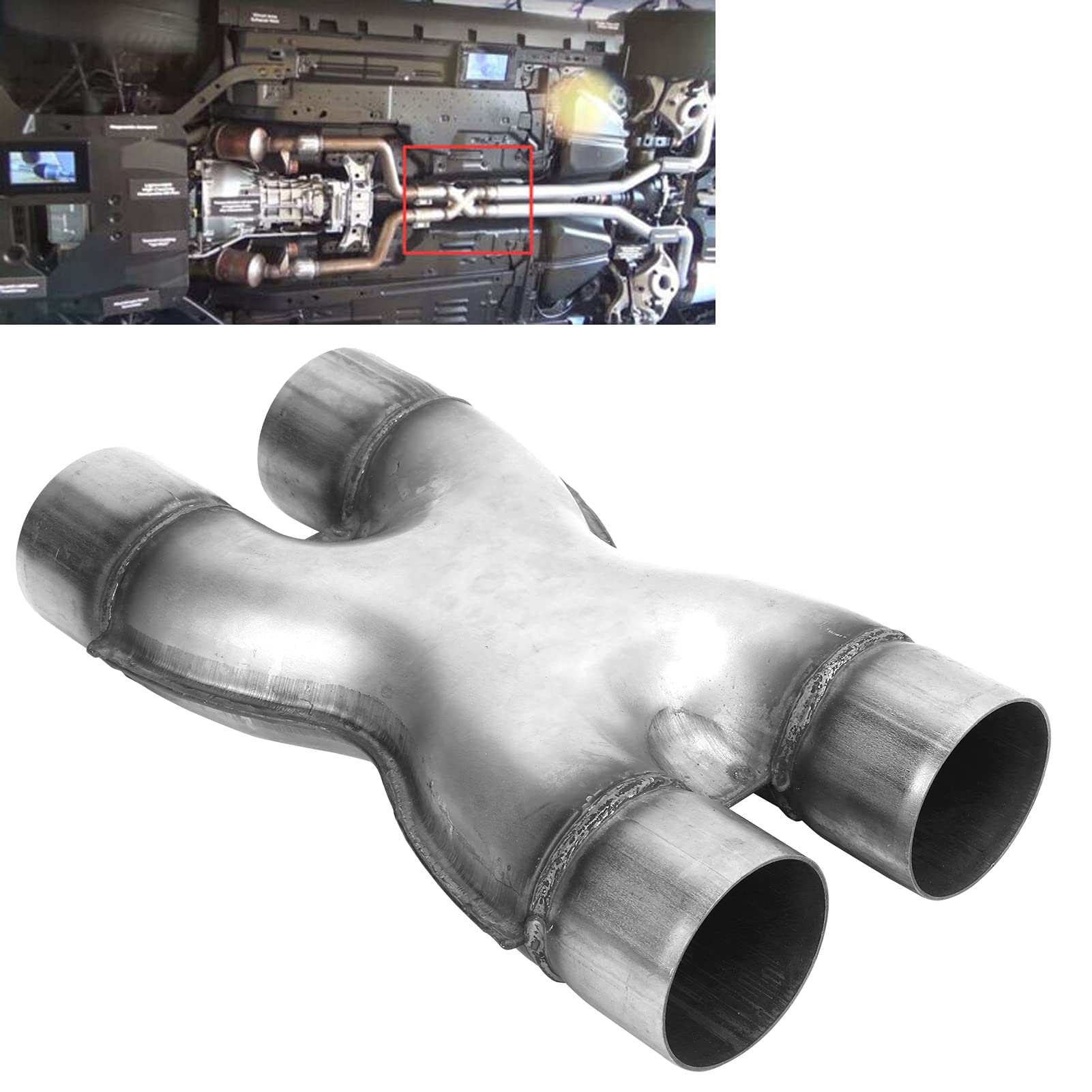 Tubo de Ese X, Punta de Ese Universal de Salida de Entrada Doble de Acero Inoxidable de 2,5 Pulgadas Universal