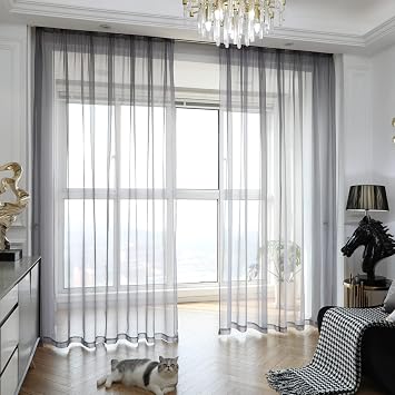 Windows Dark Grey Sheer Curtains 45 Inches Length 42 Inches Width 2 Panels Set Semi Sheer Curtain Basic Rod Pocket For Bedroom Children Living Room Yard Kitchen Dark Grey, 42"W x 45"L | 2 pcs