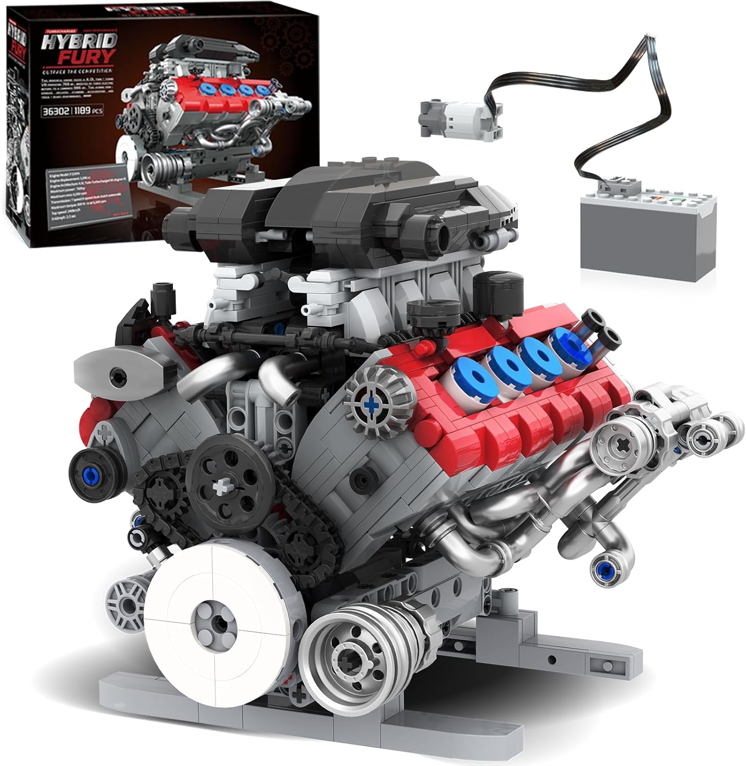 Mavo brix V8 Engine Building Set, Model Kit for Adults, Build Your Own MOC Mini V8 Engine Model Toy with Motor, Display, Home Office Decor, Ideal Gift, 1189PCS
