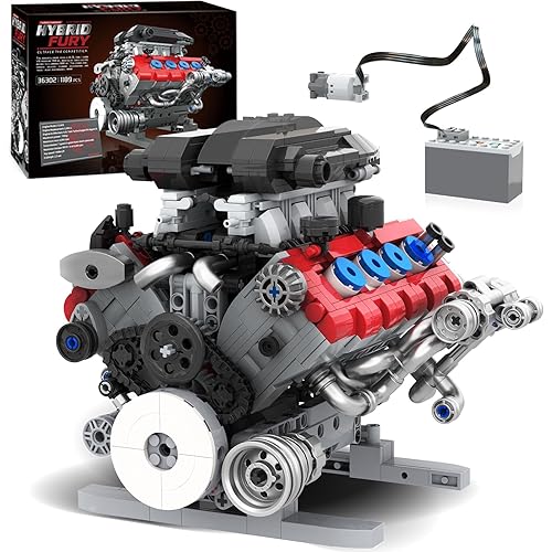 V8 Engine Building Set, Model Kit for Adults, Build Your Own MOC Mini V8 Engine Model Toy with Motor, Display, Home Office Decor, Ideal Gift, 1189PCS