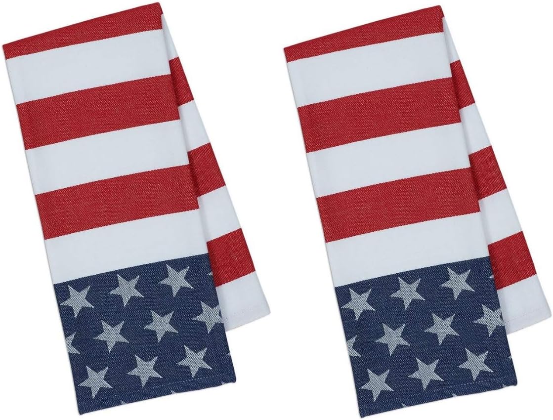 Flag Stars and Stripes Patriotic Cotton Jacquard Kitchen Towels, Set of 2