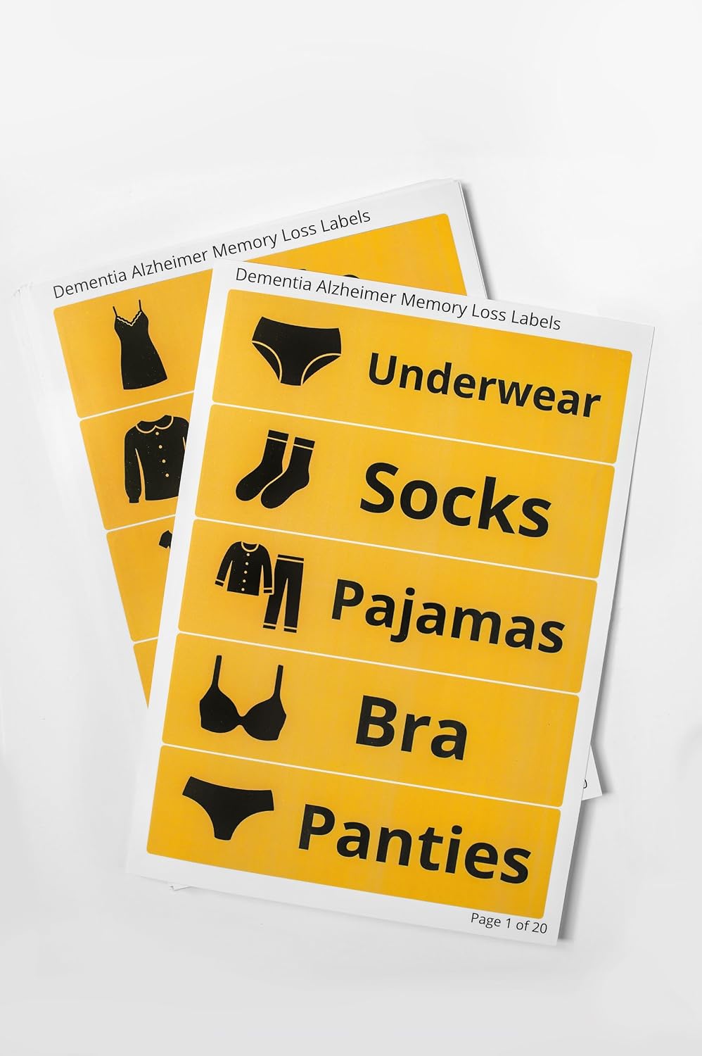 Memory Loss Labels for Dementia & Alzheimer’s Patients – Easy to Read Signs for Kitchen, Bathroom, and Household Items – Bright Yellow Stickers with Icons (A5 Size, 100 Labels)
