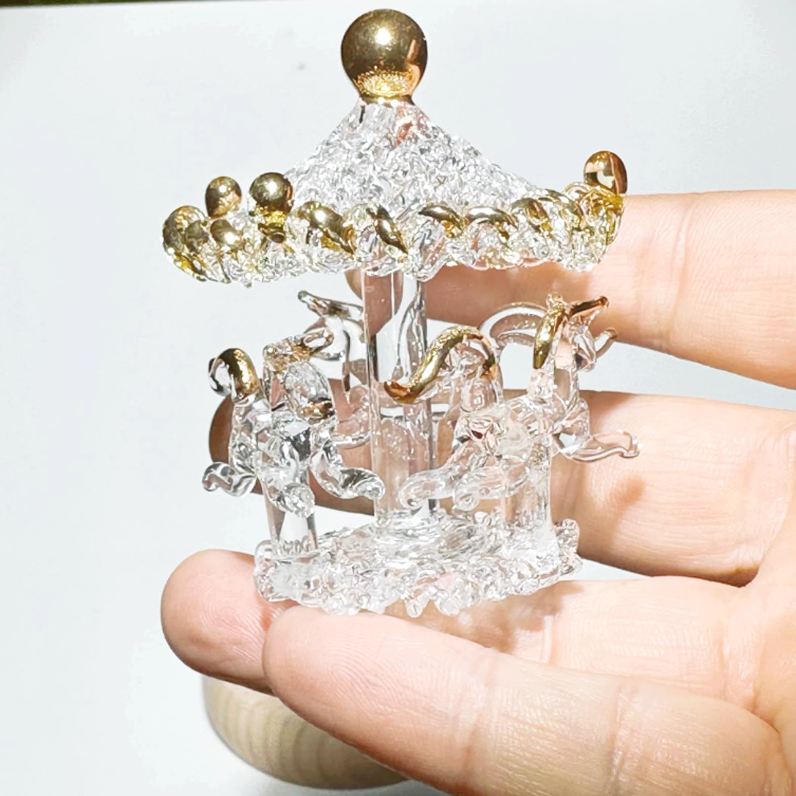 Adornos de Cristal Hechos a Mano de Oro Hueco, carrusel de Castillo de Luna de Cristal soplado a Mano, Adornos Huecos Hechos a Mano, Regalo Bonita Figura