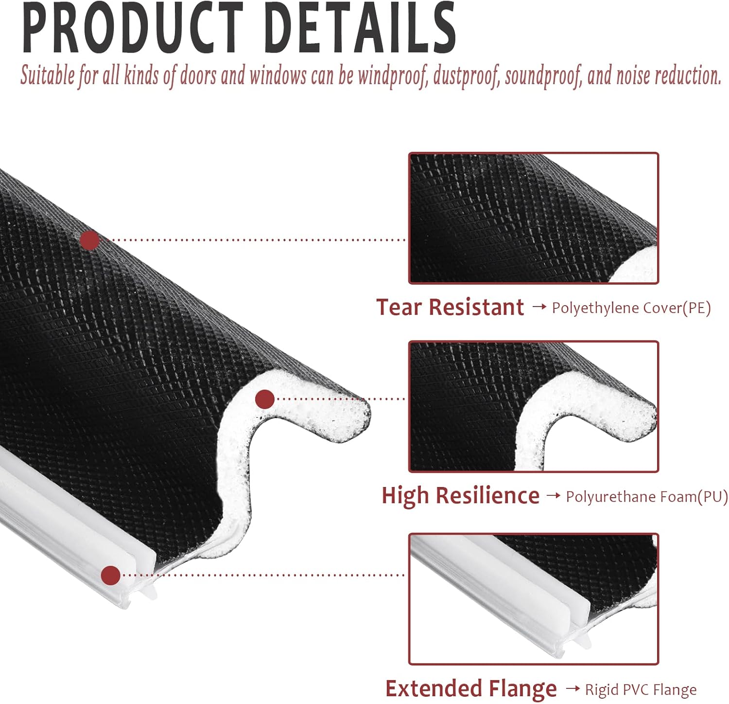 100 Feet Weather Stripping Door Seal Strip, Solike V-Shaped "Q" Foam Slot Installation Seals Large Gap Kerf Weather Stripping for Door Frame, Easy Cut to Size(Black)