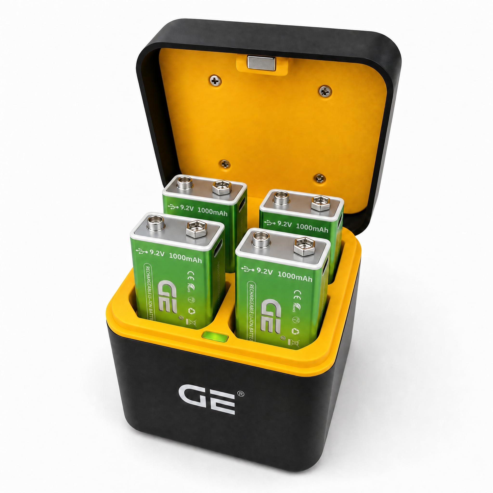 GE® 9V Rechargeable Batteries, 1000mAh Lithium, 4-Pack with Wireless Charging Kit, Dual Fast Charging via USB-C & Wireless, Stable 9V Output, 1200+ Cycles, 10-Year Shelf Life-image-36