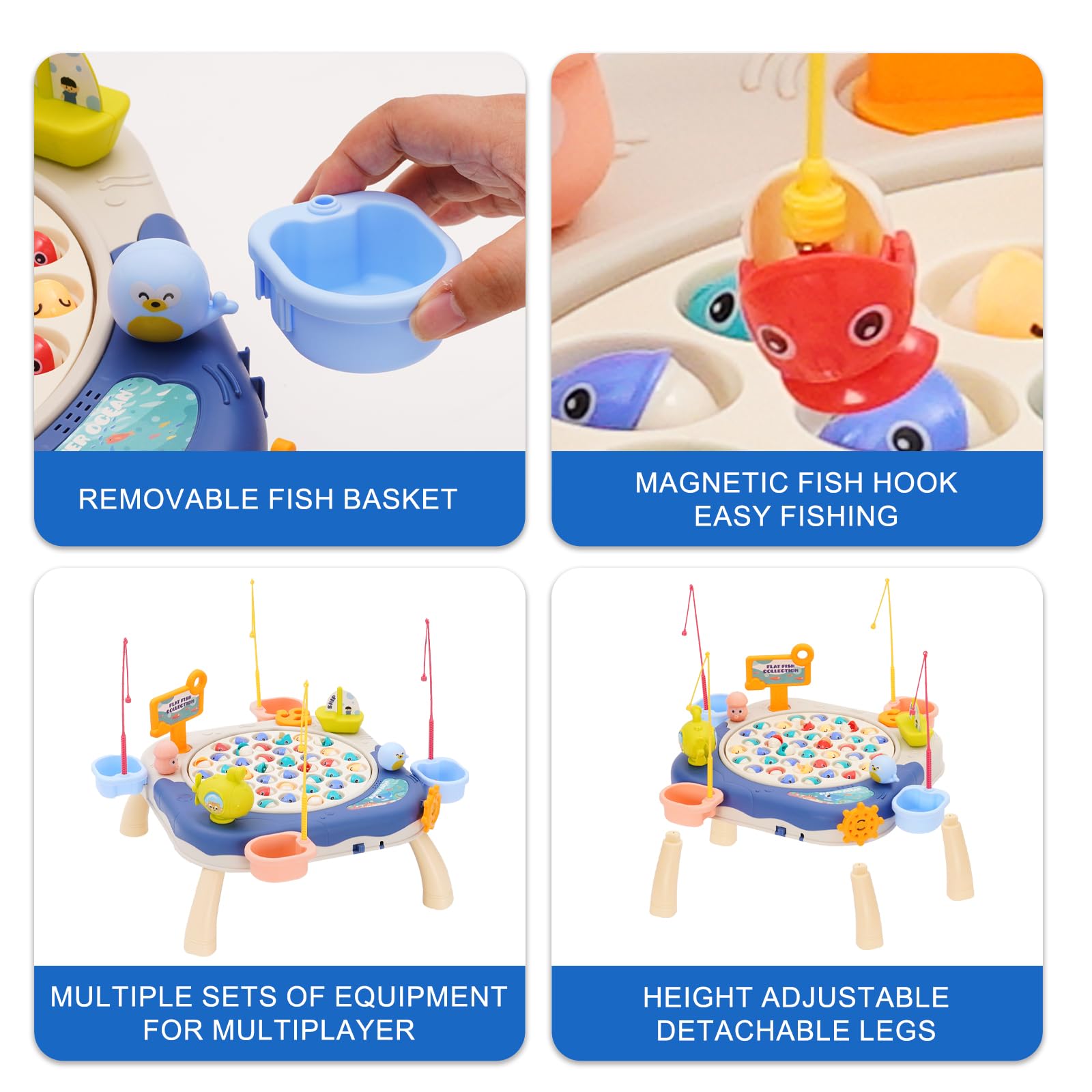 Gioco di Pesca con Pesci Magnetici per Bambini,Set di Giocattoli Musicali da Pesca, con 45 Pesci e 8 canne, Gioco Magnetico educativo per Bambini da 3 Anni in su